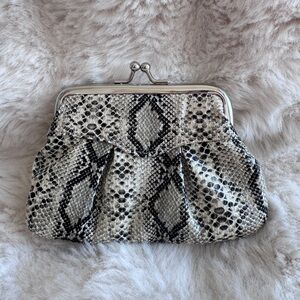 Snake-Print Frame Clutch in Black and White